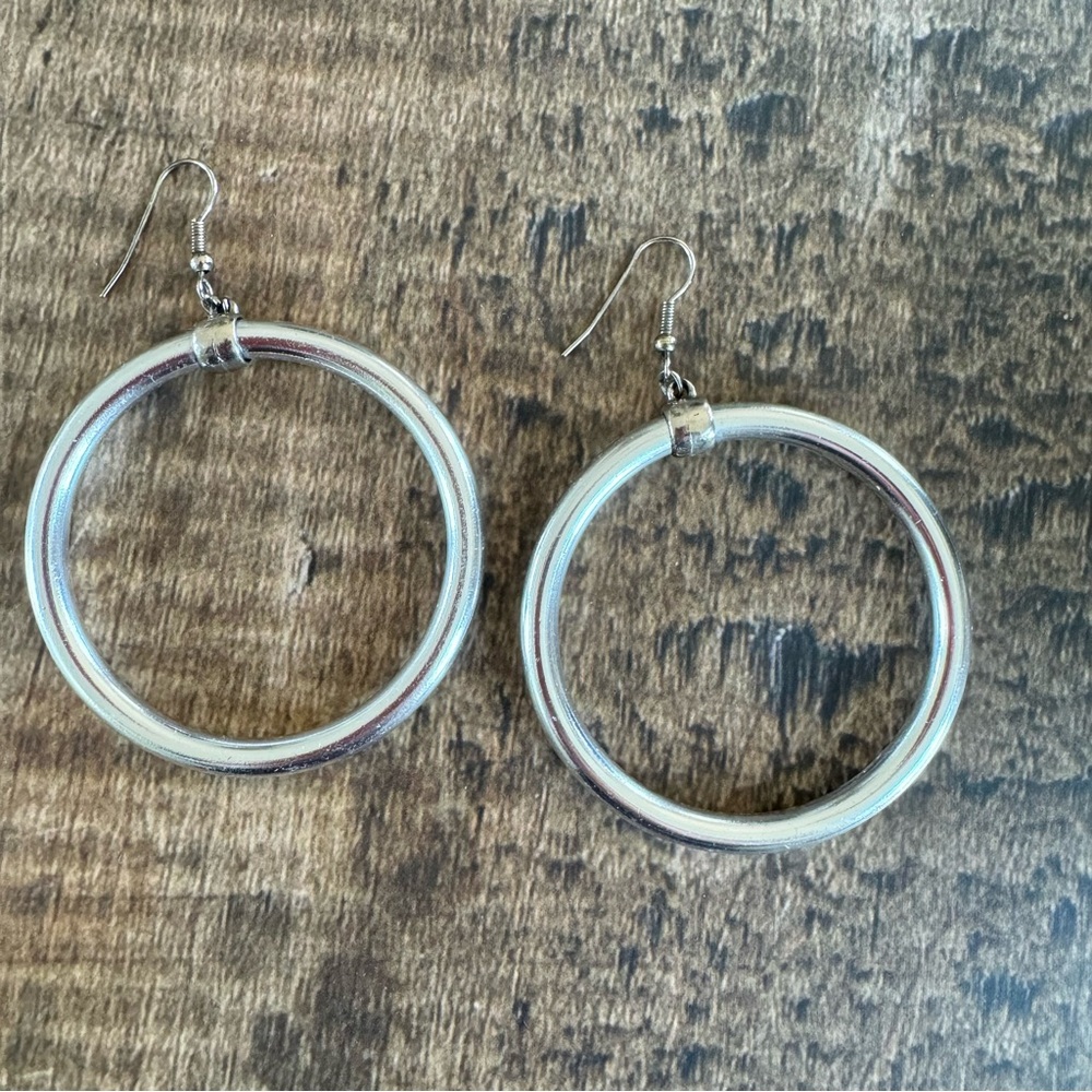Large Silver Hoop Earrings Costume 2-1/4”